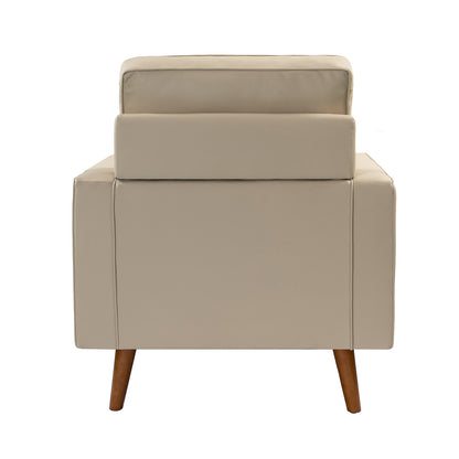 Aurelian Genuine Leather Armchair – Beige Mid-Century Accent Chair