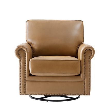 Higinio Genuine Leather Swivel Rocker Chair – Camel Traditional Club Accent Chair