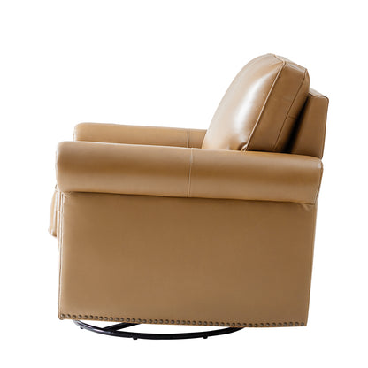 Higinio Genuine Leather Swivel Rocker Chair – Camel Traditional Club Accent Chair