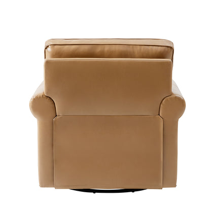 Higinio Genuine Leather Swivel Rocker Chair – Camel Traditional Club Accent Chair