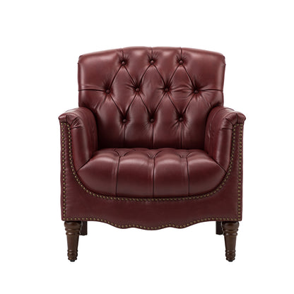 Elijah Genuine Leather Armchair – Burgundy Tufted Nailhead Accent Chair