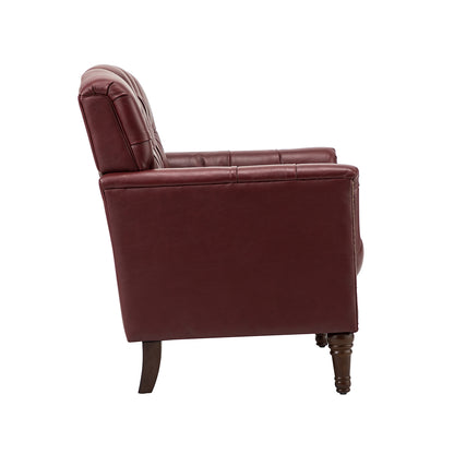Elijah Genuine Leather Armchair – Burgundy Tufted Nailhead Accent Chair