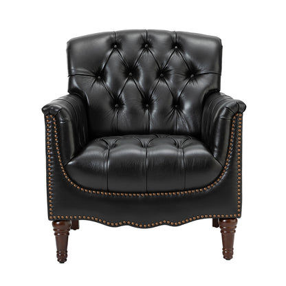 Elijah Genuine Leather Armchair – Black Tufted Nailhead Accent Chair