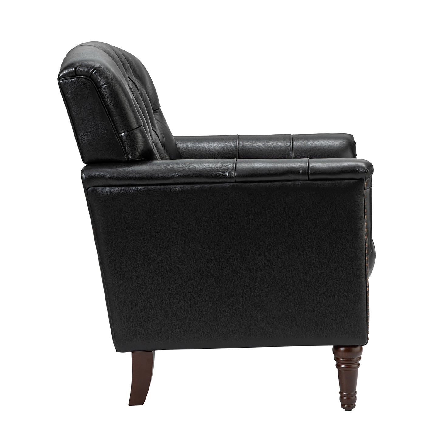 Elijah Genuine Leather Armchair – Black Tufted Nailhead Accent Chair