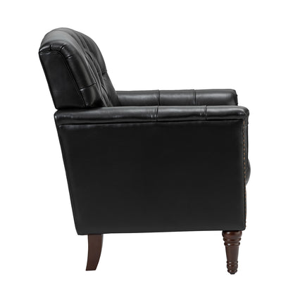 Elijah Genuine Leather Armchair – Black Tufted Nailhead Accent Chair
