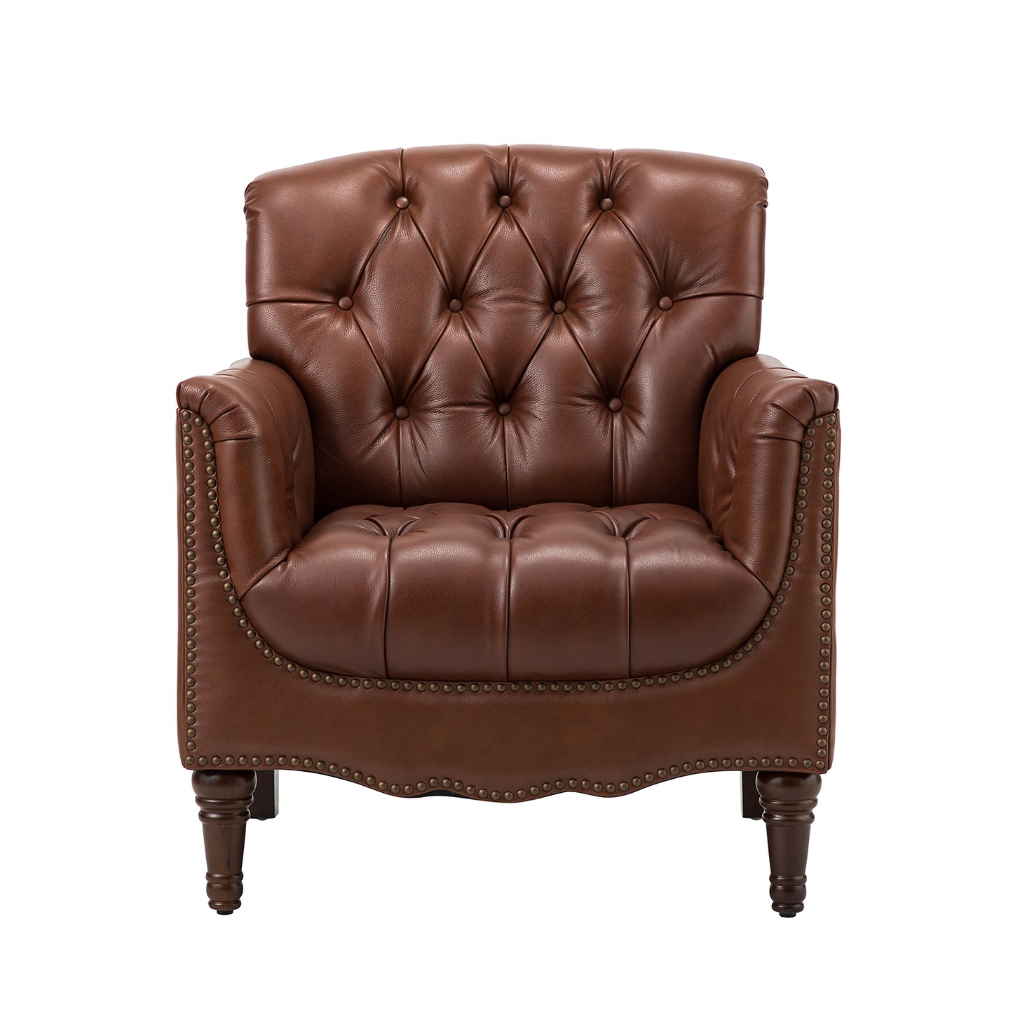 Elijah Genuine Leather Armchair – Brown Tufted Nailhead Accent Chair