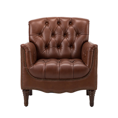Elijah Genuine Leather Armchair – Brown Tufted Nailhead Accent Chair