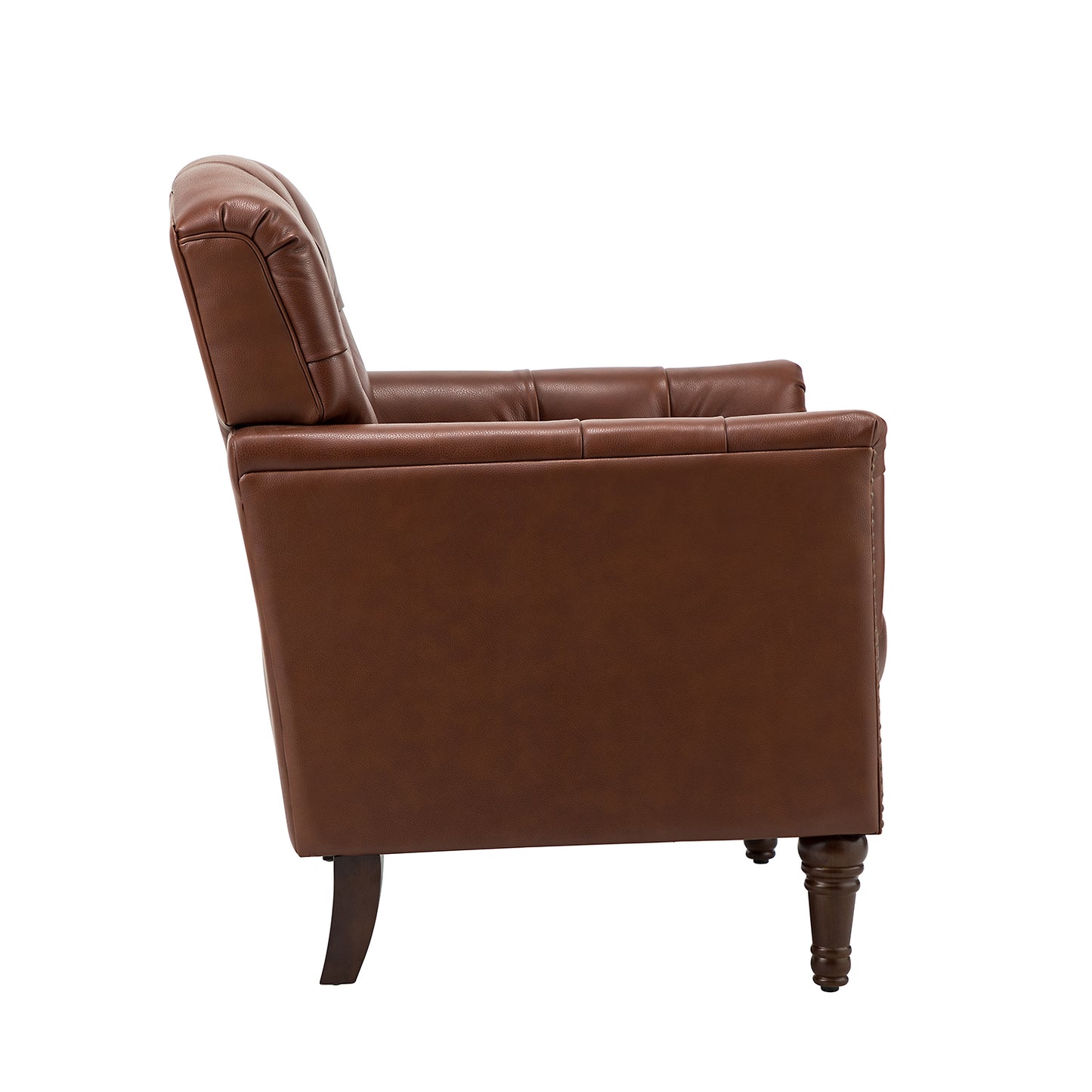 Elijah Genuine Leather Armchair – Brown Tufted Nailhead Accent Chair