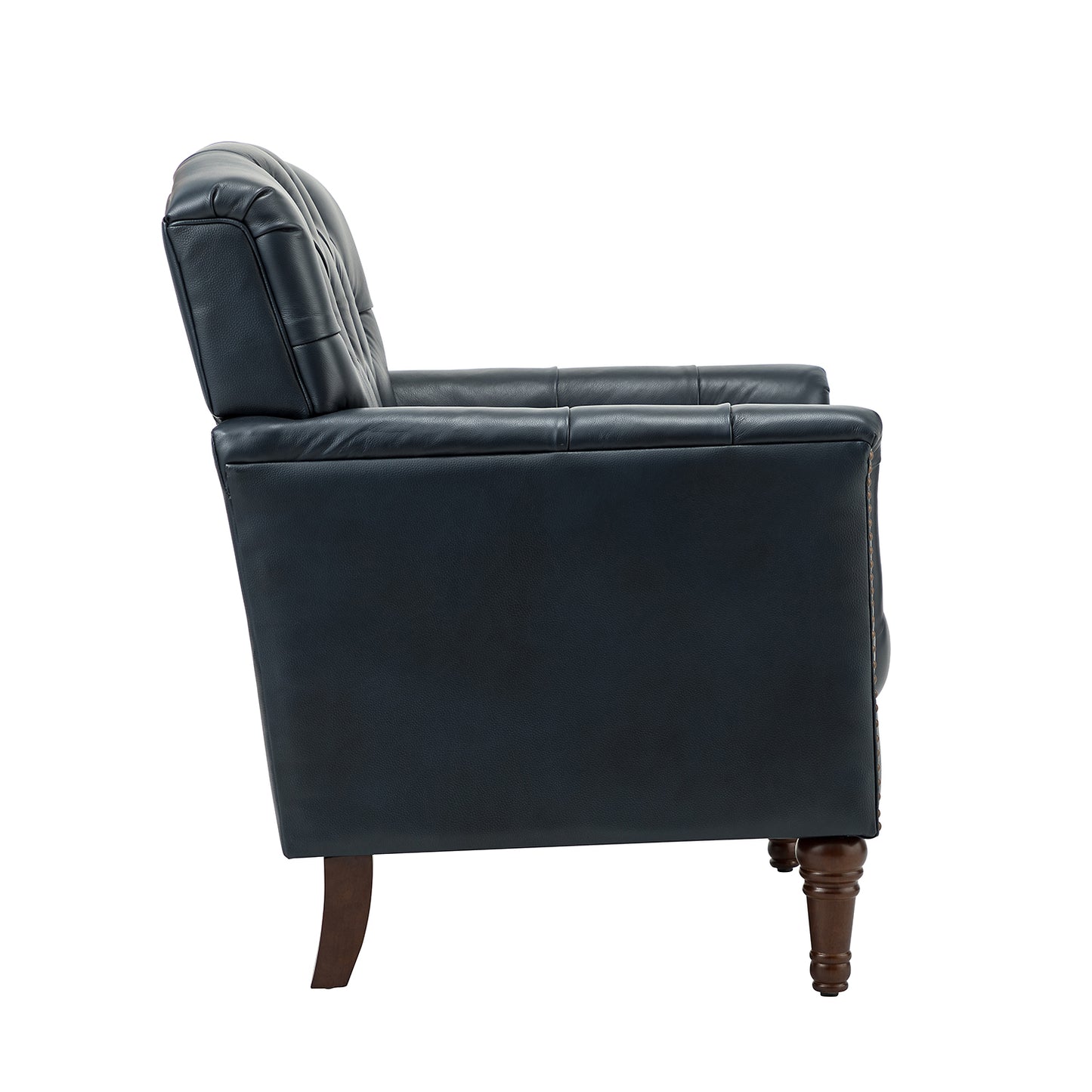 Elijah Genuine Leather Armchair – Navy Tufted Nailhead Accent Chair