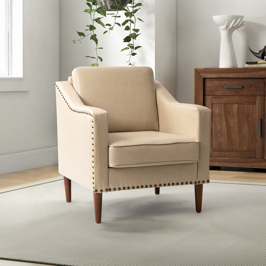 Bonita Vegan Leather Armchair – Beige Nailhead Accent Chair