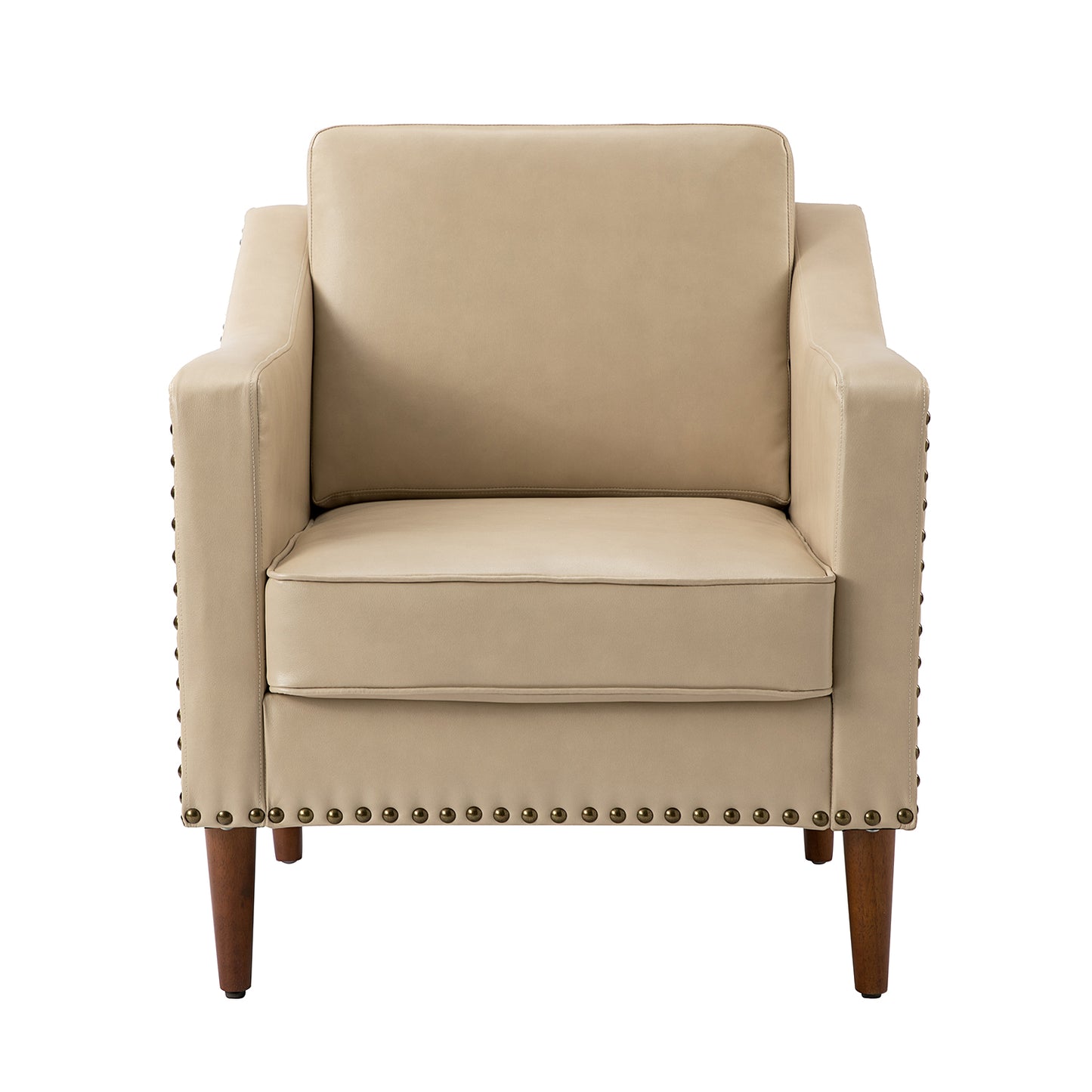 Bonita Vegan Leather Armchair – Beige Nailhead Accent Chair