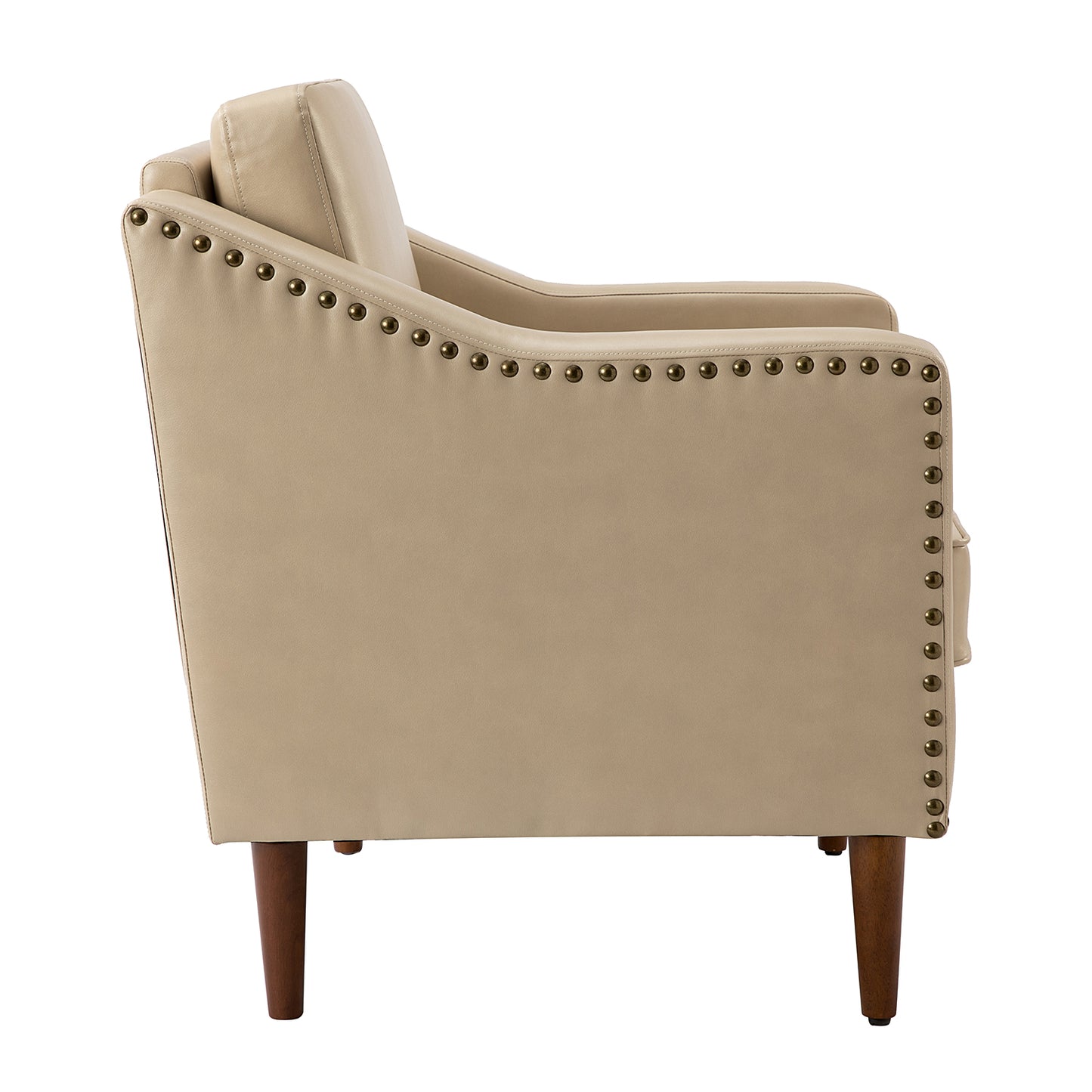 Bonita Vegan Leather Armchair – Beige Nailhead Accent Chair