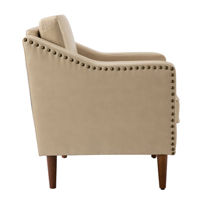 Bonita Vegan Leather Armchair – Beige Nailhead Accent Chair
