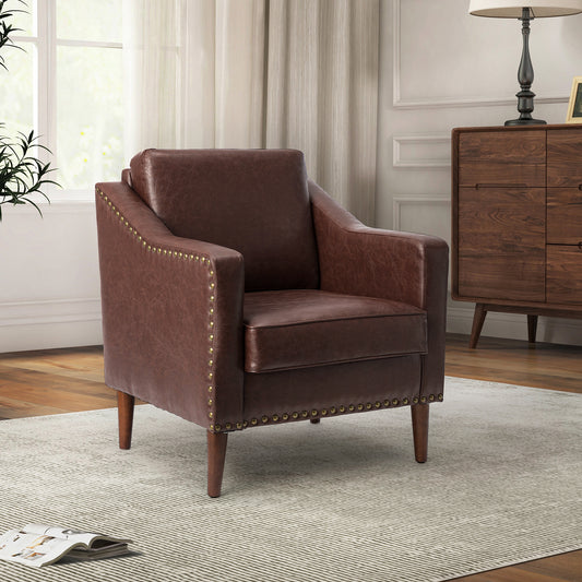 Bonita Vegan Leather Armchair – Brown Nailhead Accent Chair
