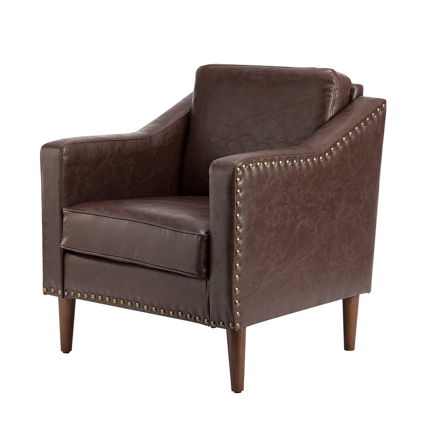 Bonita Vegan Leather Armchair – Brown Nailhead Accent Chair