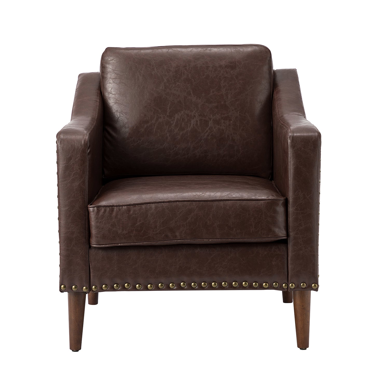 Bonita Vegan Leather Armchair – Brown Nailhead Accent Chair