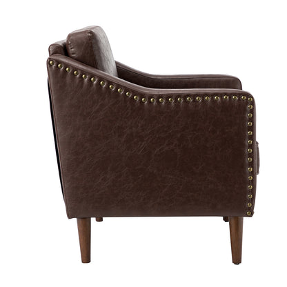 Bonita Vegan Leather Armchair – Brown Nailhead Accent Chair