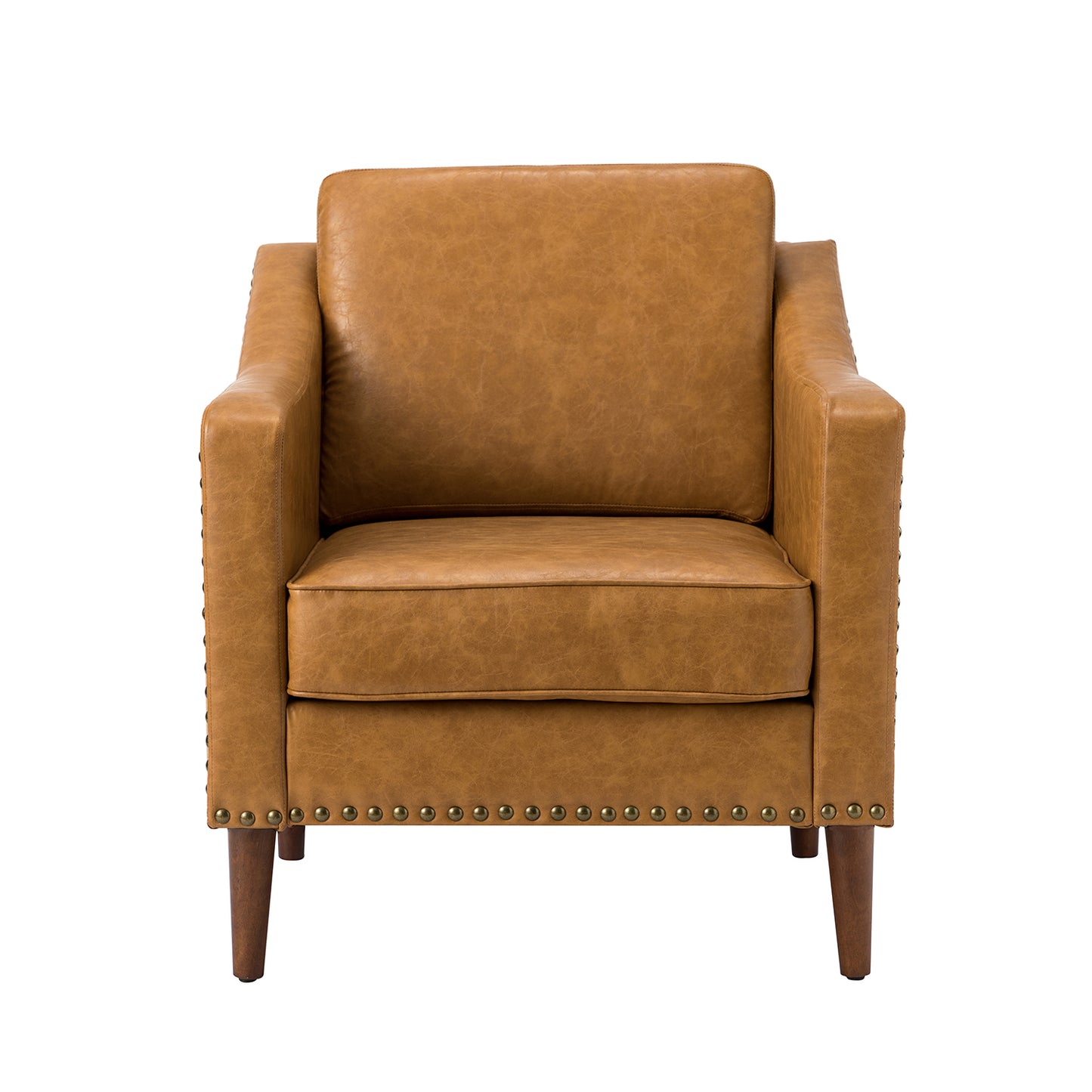 Bonita Vegan Leather Armchair – Camel Nailhead Accent Chair
