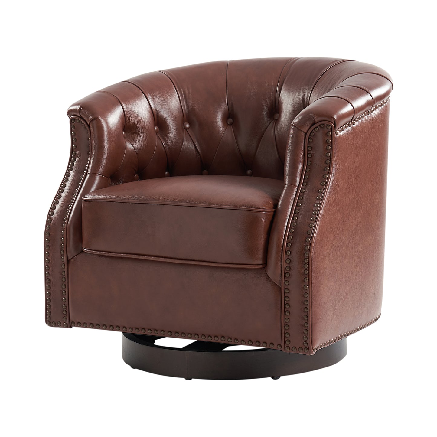 Veitin Chesterfield Rocker and Swivel Genuine Leather Chair – Brown Tufted Club Chair