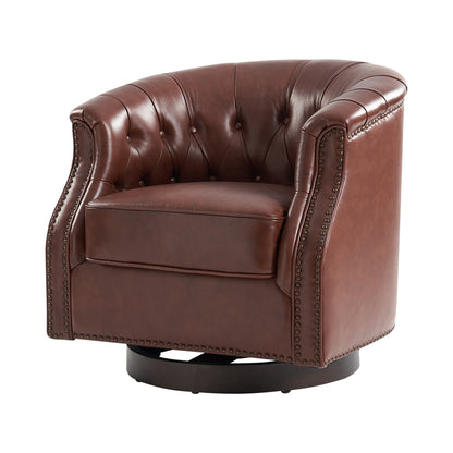 Veitin Chesterfield Rocker and Swivel Genuine Leather Chair – Brown Tufted Club Chair