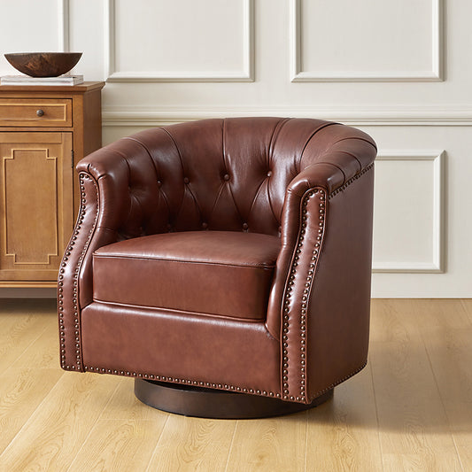 Veitin Chesterfield Rocker and Swivel Genuine Leather Chair – Brown Tufted Club Chair
