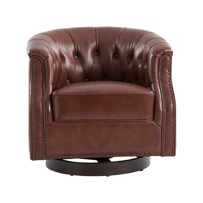 Veitin Chesterfield Rocker and Swivel Genuine Leather Chair – Brown Tufted Club Chair