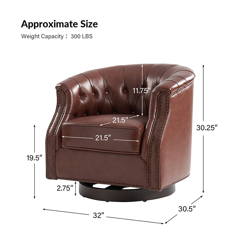Veitin Chesterfield Rocker and Swivel Genuine Leather Chair – Brown Tufted Club Chair