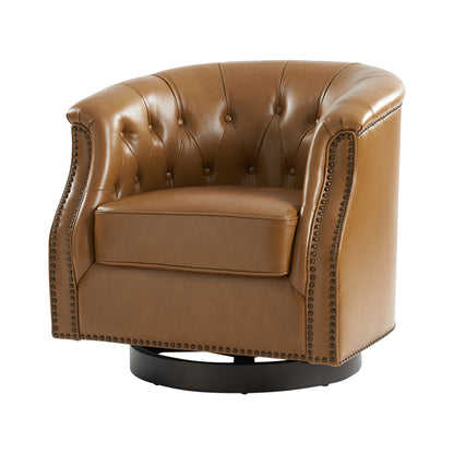 Veitin Chesterfield Rocker and Swivel Genuine Leather Chair – Camel Tufted Club Chair