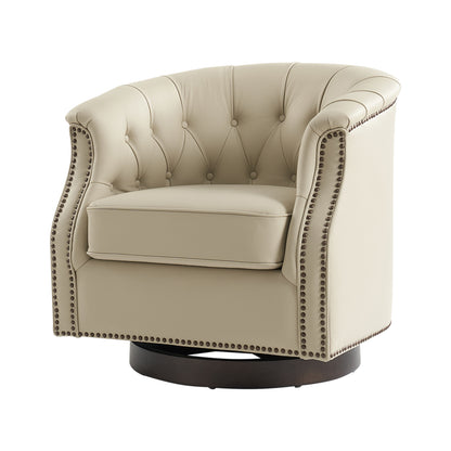 Veitin Chesterfield Rocker and Swivel Genuine Leather Chair – White Tufted Club Chair