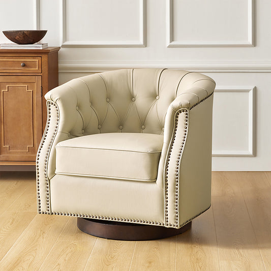 Veitin Chesterfield Rocker and Swivel Genuine Leather Chair – White Tufted Club Chair