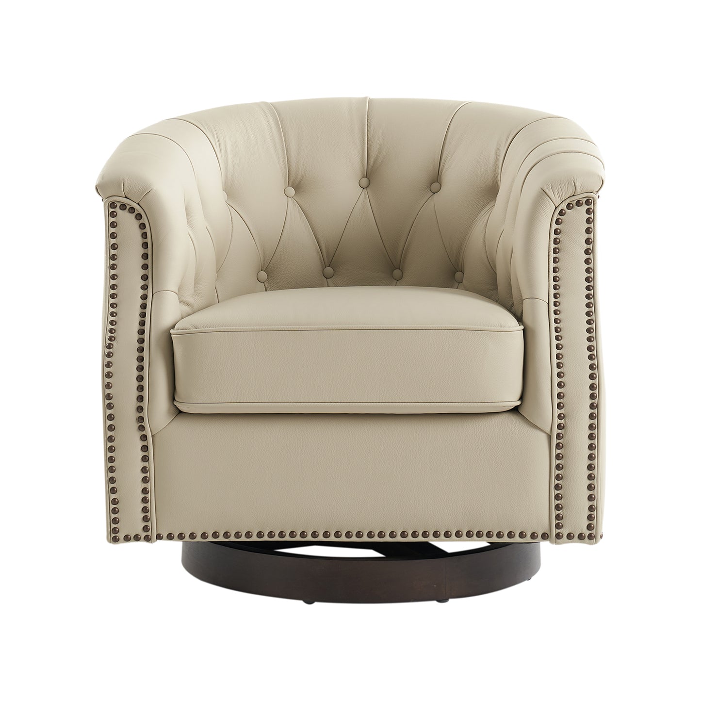 Veitin Chesterfield Rocker and Swivel Genuine Leather Chair – White Tufted Club Chair