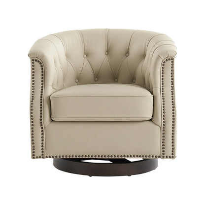 Veitin Chesterfield Rocker and Swivel Genuine Leather Chair – White Tufted Club Chair