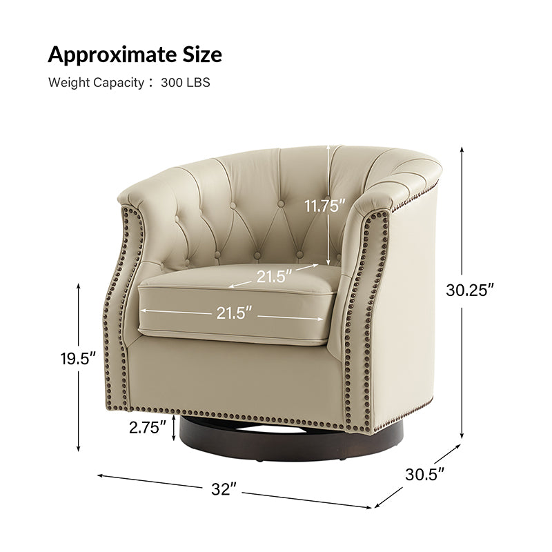 Veitin Chesterfield Rocker and Swivel Genuine Leather Chair – White Tufted Club Chair
