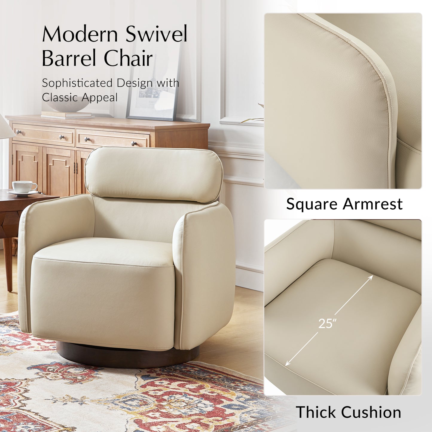 Othon Swivel Chair – Ivory Modern Barrel Chair