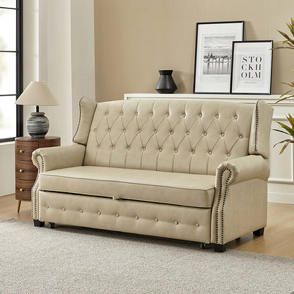 Ruedi Vegan Leather Sleeper Sofa – Beige Chesterfield Convertible Sofa Bed
