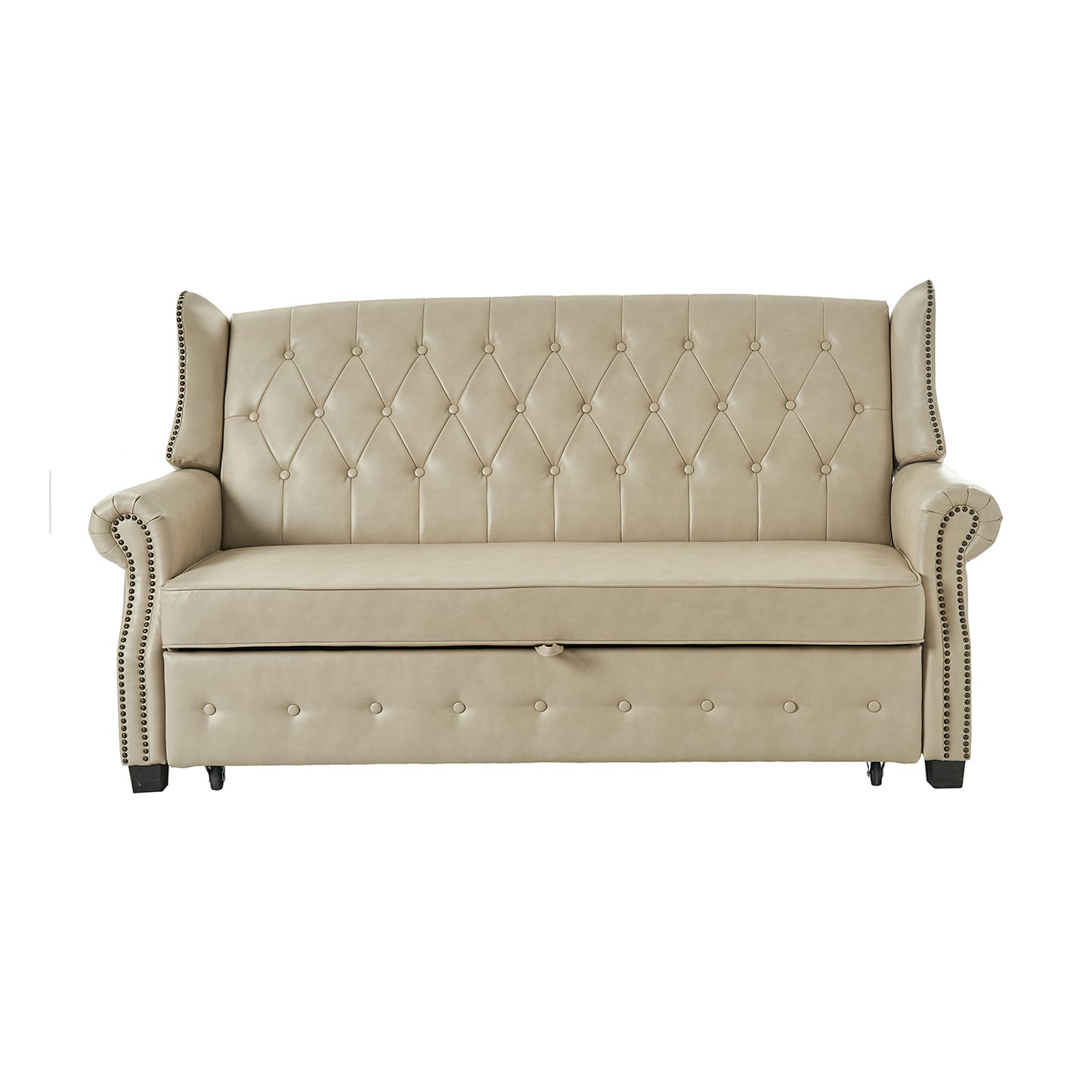 Ruedi Vegan Leather Sleeper Sofa – Beige Chesterfield Convertible Sofa Bed