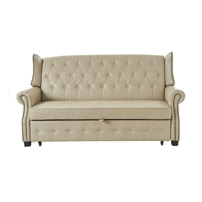 Ruedi Vegan Leather Sleeper Sofa – Beige Chesterfield Convertible Sofa Bed