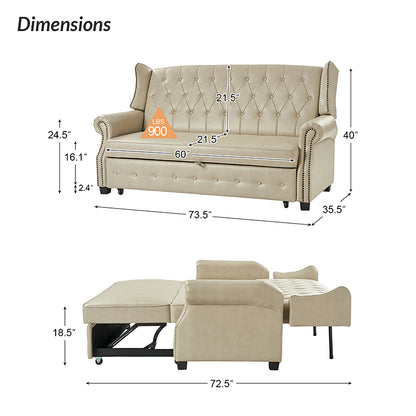 Ruedi Vegan Leather Sleeper Sofa – Beige Chesterfield Convertible Sofa Bed