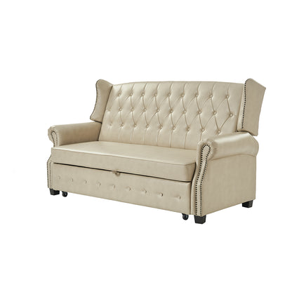 Ruedi Vegan Leather Sleeper Sofa – Beige Chesterfield Convertible Sofa Bed