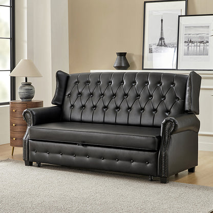 Ruedi Vegan Leather Sleeper Sofa – Black Chesterfield Convertible Sofa Bed