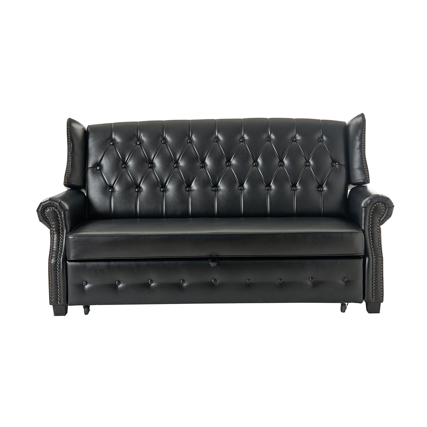 Ruedi Vegan Leather Sleeper Sofa – Black Chesterfield Convertible Sofa Bed