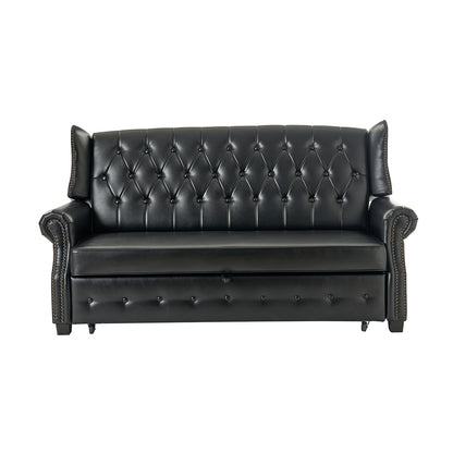 Ruedi Vegan Leather Sleeper Sofa – Black Chesterfield Convertible Sofa Bed