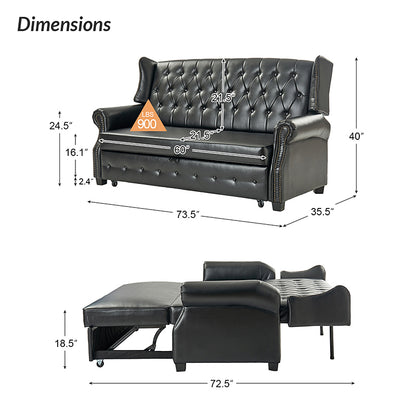 Ruedi Vegan Leather Sleeper Sofa – Black Chesterfield Convertible Sofa Bed