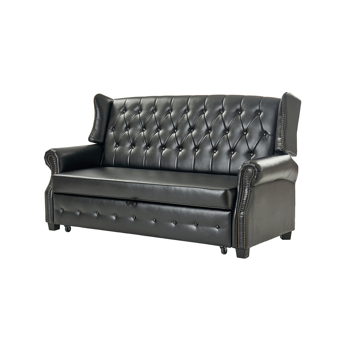 Ruedi Vegan Leather Sleeper Sofa – Black Chesterfield Convertible Sofa Bed