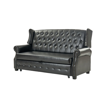 Ruedi Vegan Leather Sleeper Sofa – Black Chesterfield Convertible Sofa Bed
