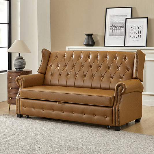 Ruedi Vegan Leather Sleeper Sofa – Camel Chesterfield Convertible Sofa Bed
