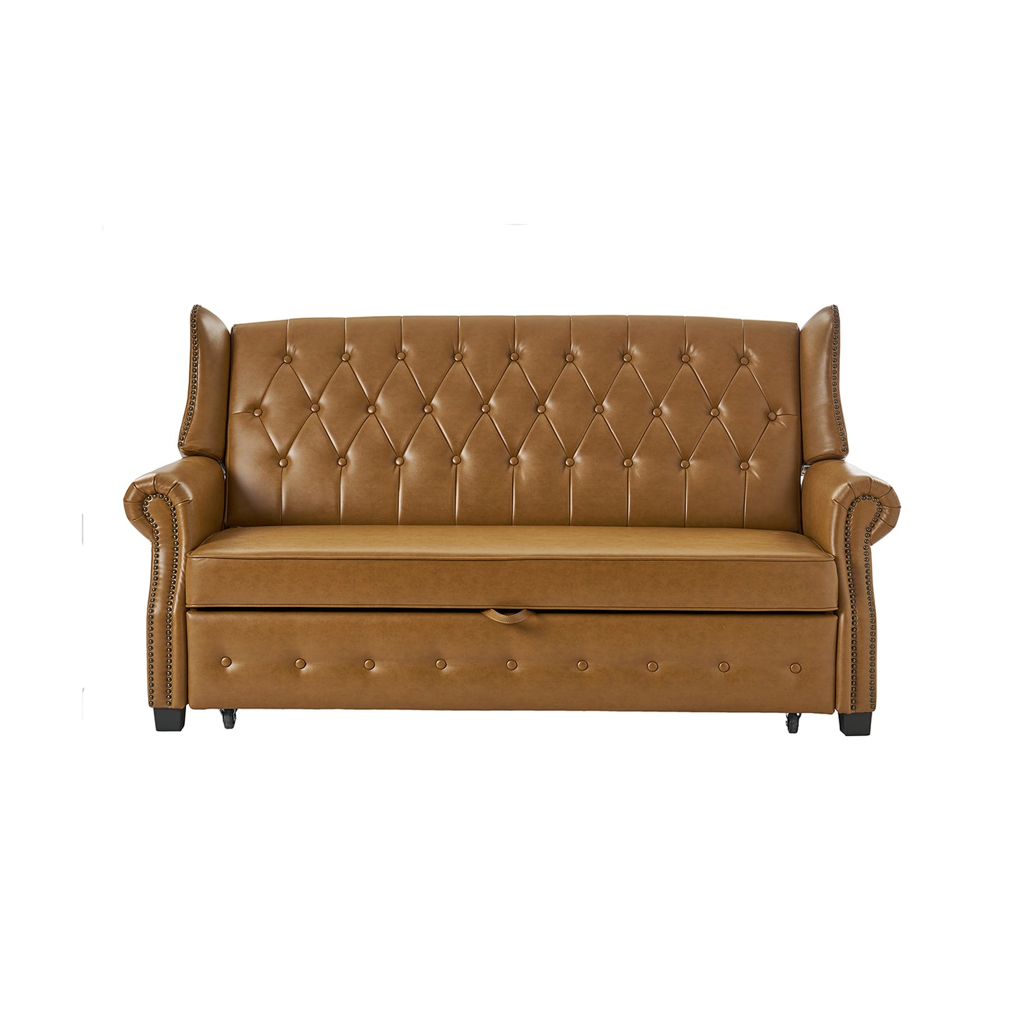 Ruedi Vegan Leather Sleeper Sofa – Camel Chesterfield Convertible Sofa Bed