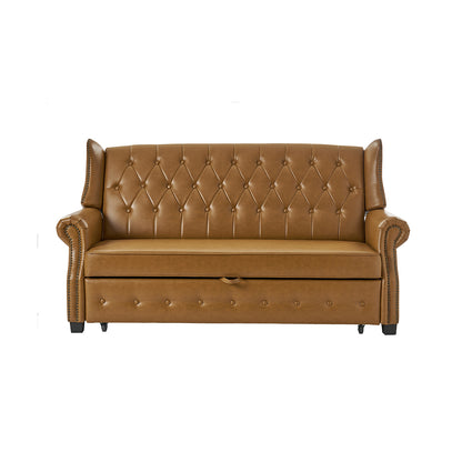 Ruedi Vegan Leather Sleeper Sofa – Camel Chesterfield Convertible Sofa Bed