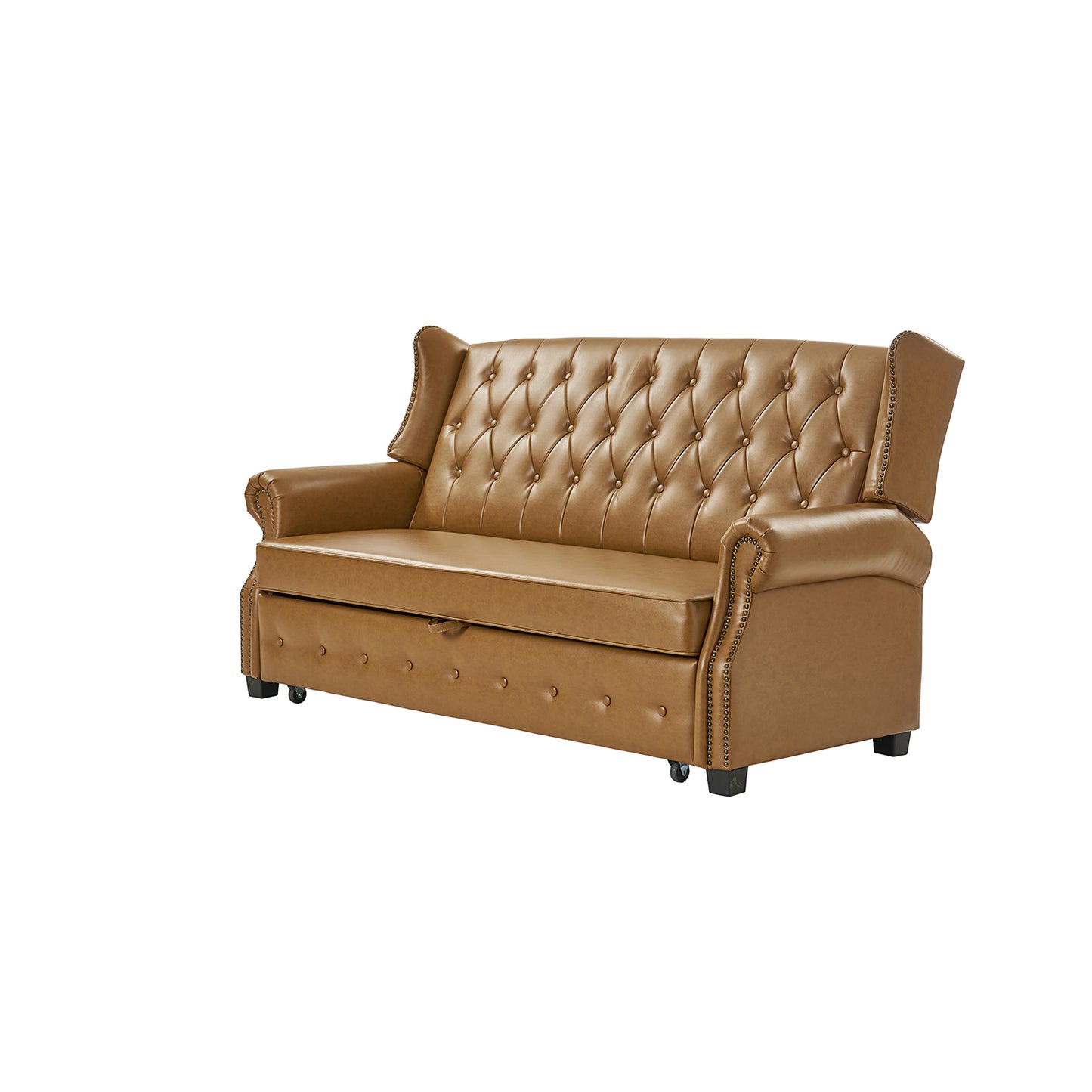 Ruedi Vegan Leather Sleeper Sofa – Camel Chesterfield Convertible Sofa Bed