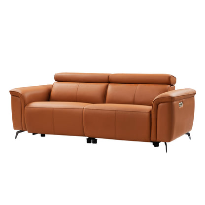 Evaristo Power Sofa – Caramel Power Reclining Leather Sofa with Adjustable Headrests